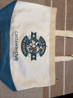 Disney Cream & Blue Castaway Club Cruise Tote with Nautical Mickey Art